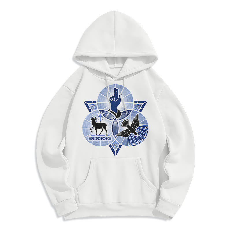 Christianartworkshop Sweat à capuche en polyester doublé polaire, style moderne, Saint Benoît, Agneau de Dieu, Colombe - Blanc - 2XL - image 5