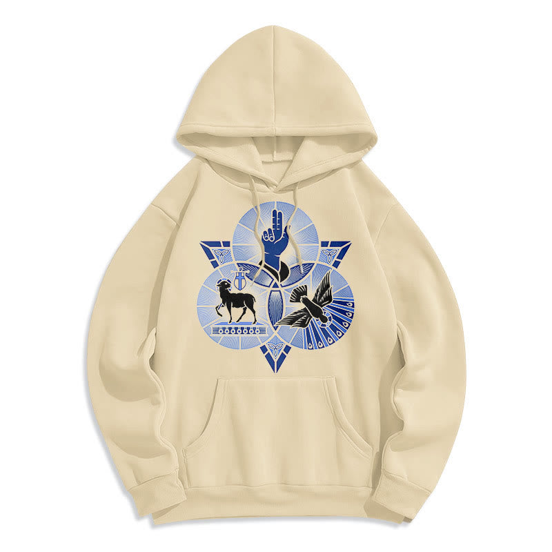 Christianartworkshop Sweat à capuche en polyester doublé polaire, style moderne, Saint Benoît, Agneau de Dieu, Colombe - Beige - 2XL - image 10