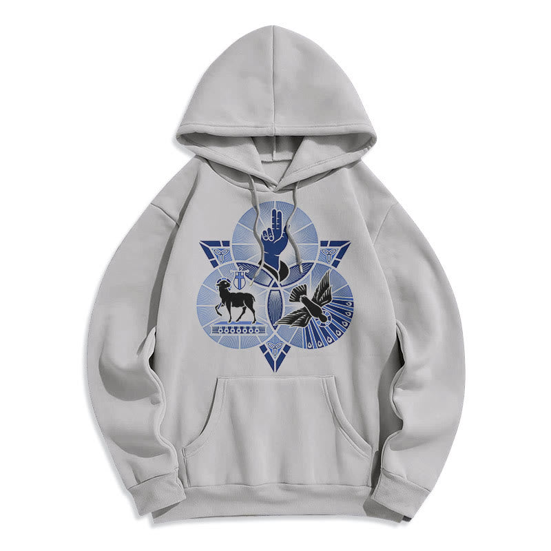Christianartworkshop Sweat à capuche en polyester doublé polaire, style moderne, Saint Benoît, Agneau de Dieu, Colombe - Gris - 2XL - image 30