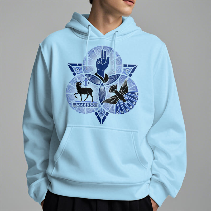 Christianartworkshop Sweat à capuche en polyester doublé polaire, style moderne, Saint Benoît, Agneau de Dieu, Colombe - image 28