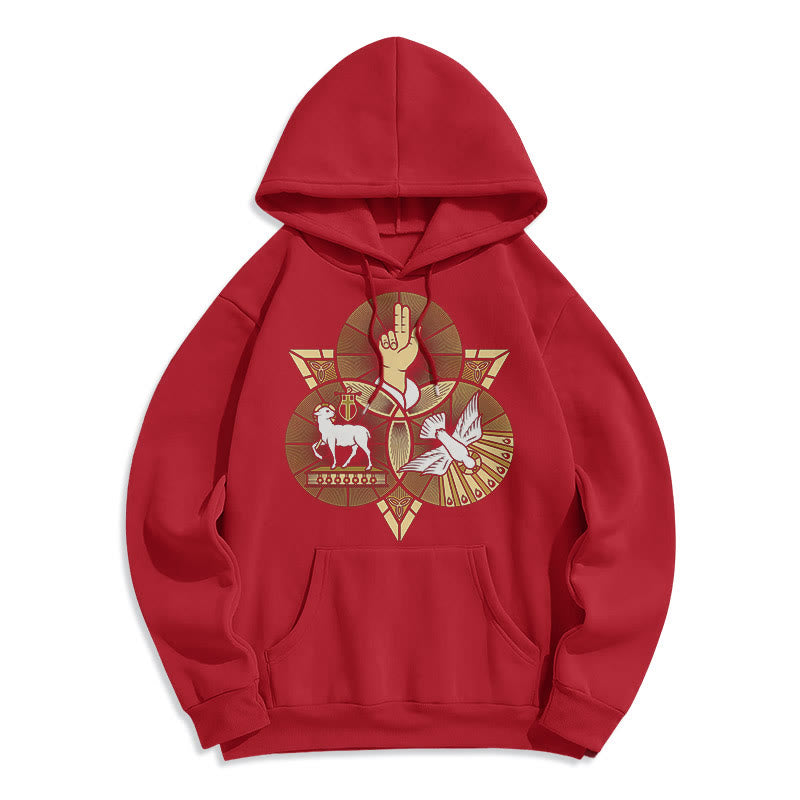 Christianartworkshop Sweat à capuche en polyester doublé polaire, style moderne, Saint Benoît, Agneau de Dieu, Colombe - Rouge - 2XL - image 35