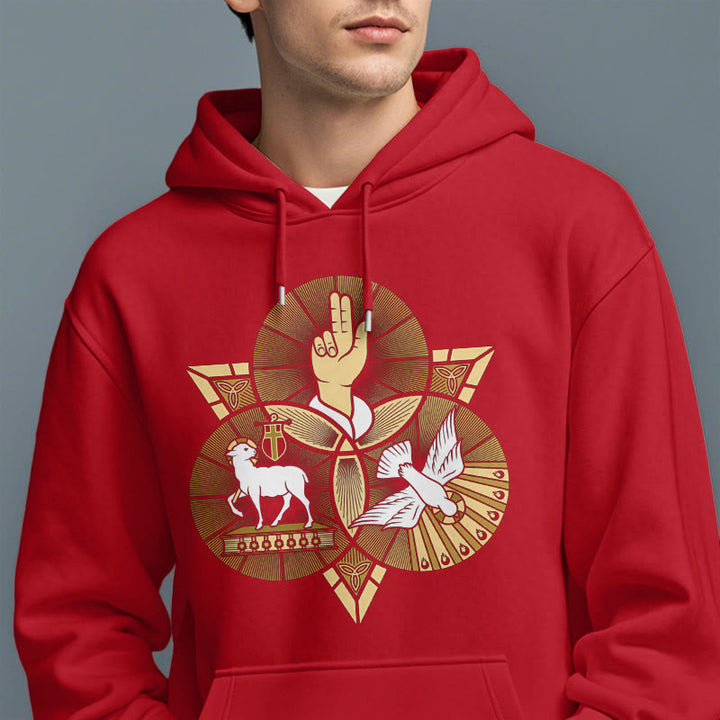 Christianartworkshop Sweat à capuche en polyester doublé polaire, style moderne, Saint Benoît, Agneau de Dieu, Colombe - image 38