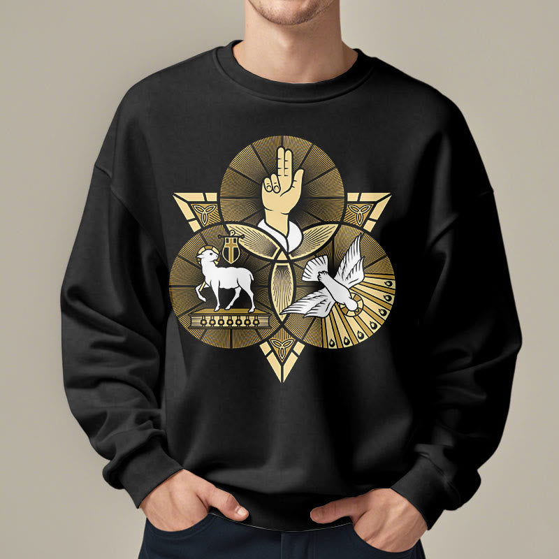 Sweat-shirt en polyester doublé polaire style moderne Saint Benoît Agneau de Dieu Colombe, Christianartworkshop - image 1