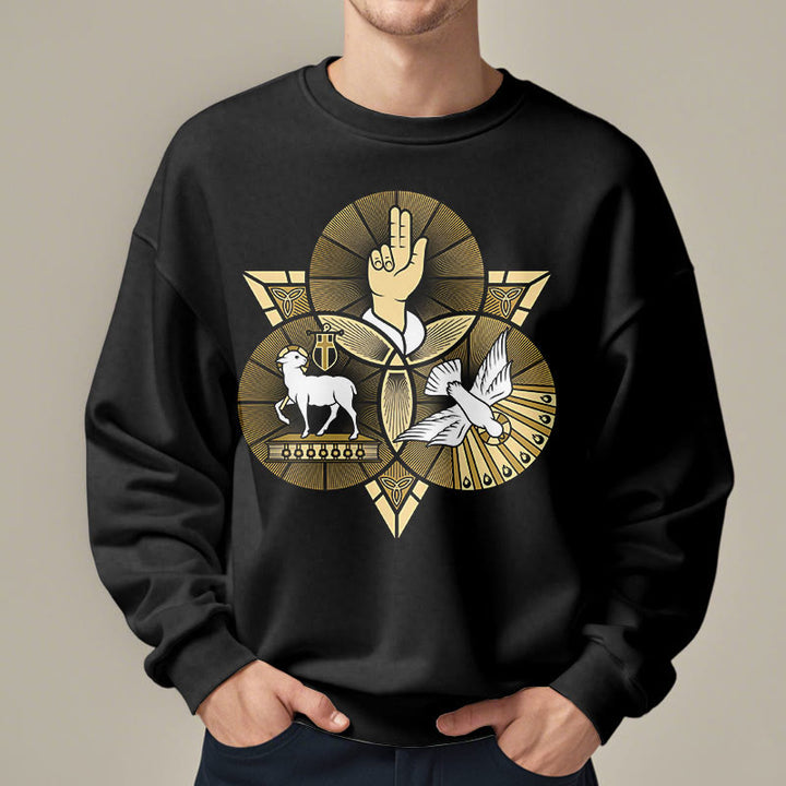 Sweat-shirt en polyester doublé polaire style moderne Saint Benoît Agneau de Dieu Colombe, Christianartworkshop - image 1