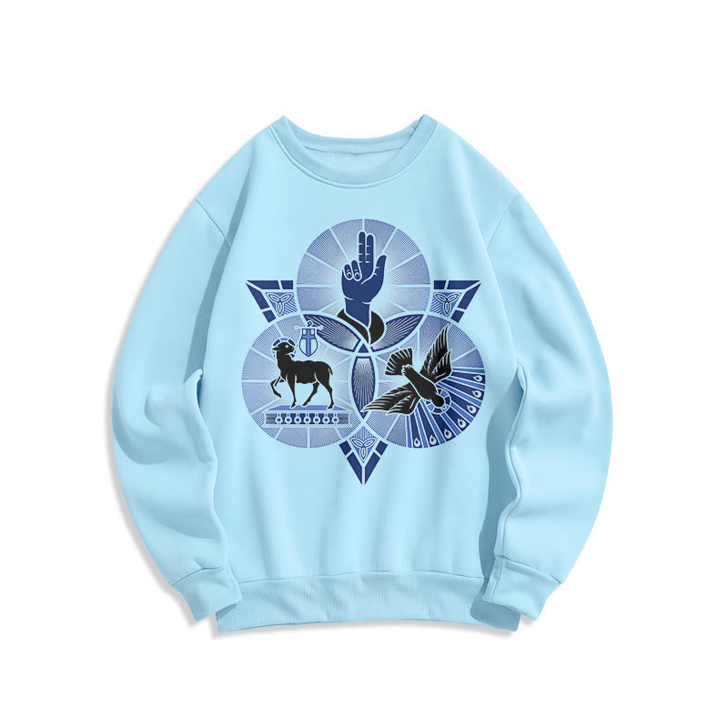 Sweat-shirt en polyester doublé polaire style moderne Saint Benoît Agneau de Dieu Colombe, Christianartworkshop - Bleu - 2XL - image 25