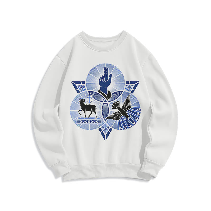 Sweat-shirt en polyester doublé polaire style moderne Saint Benoît Agneau de Dieu Colombe, Christianartworkshop - Blanc - 2XL - image 5