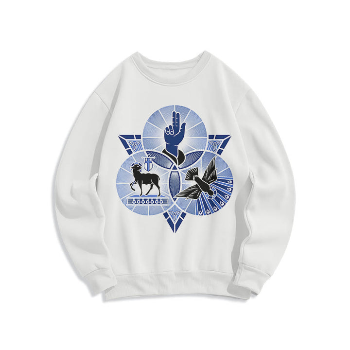 Sweat-shirt en polyester doublé polaire style moderne Saint Benoît Agneau de Dieu Colombe, Christianartworkshop - Blanc - 2XL - image 5