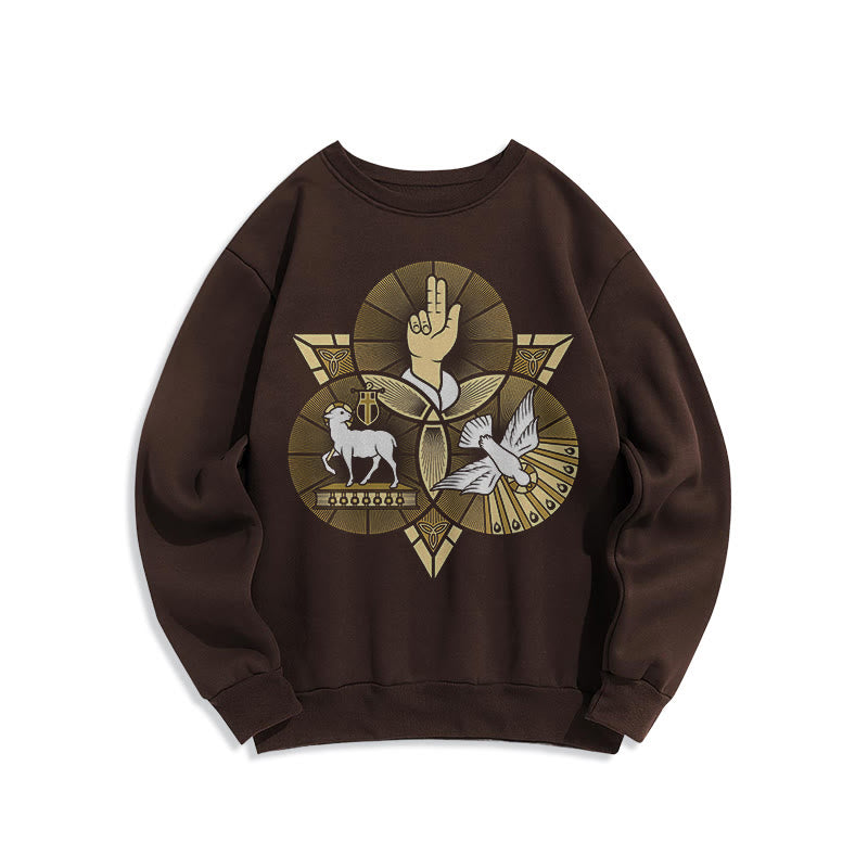 Sweat-shirt en polyester doublé polaire style moderne Saint Benoît Agneau de Dieu Colombe, Christianartworkshop - Brun - 2XL - image 15