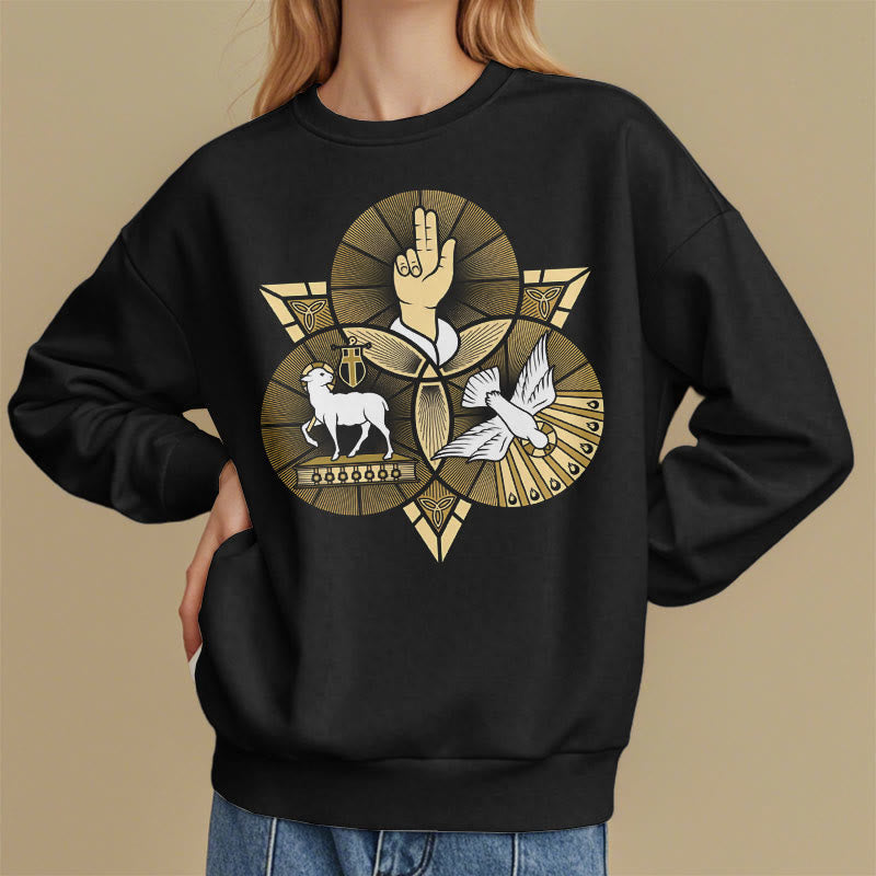 Sweat-shirt en polyester doublé polaire style moderne Saint Benoît Agneau de Dieu Colombe, Christianartworkshop - image 2