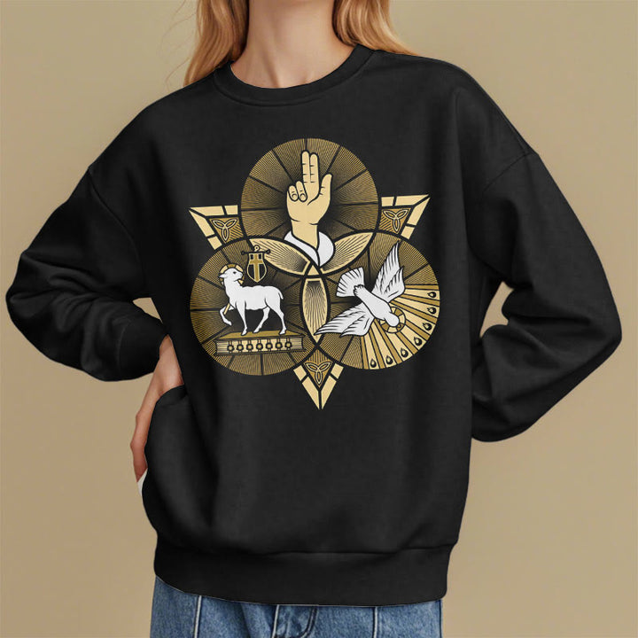 Sweat-shirt en polyester doublé polaire style moderne Saint Benoît Agneau de Dieu Colombe, Christianartworkshop - image 2