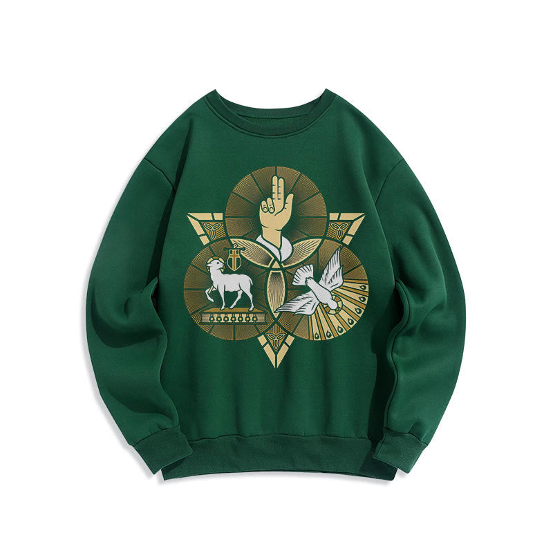 Sweat-shirt en polyester doublé polaire style moderne Saint Benoît Agneau de Dieu Colombe, Christianartworkshop - Vert - 2XL - image 20