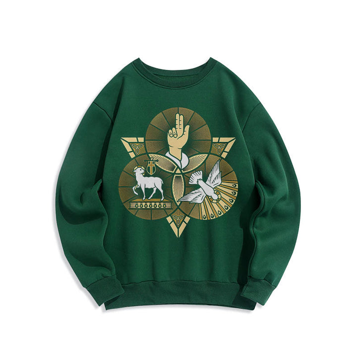 Sweat-shirt en polyester doublé polaire style moderne Saint Benoît Agneau de Dieu Colombe, Christianartworkshop - Vert - 2XL - image 20