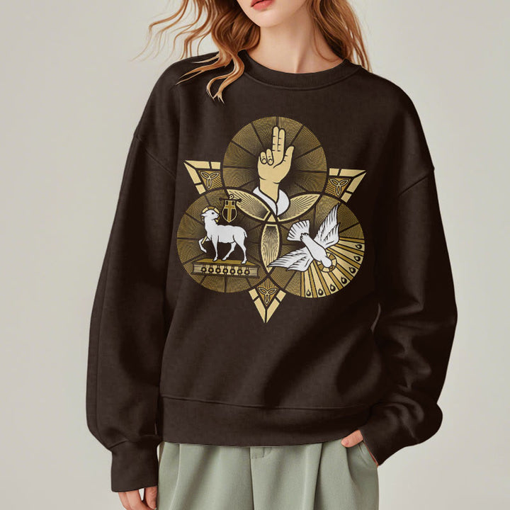 Sweat-shirt en polyester doublé polaire style moderne Saint Benoît Agneau de Dieu Colombe, Christianartworkshop - image 17
