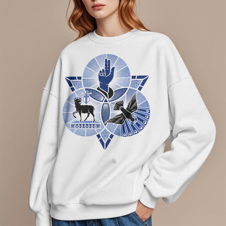 Sweat-shirt en polyester doublé polaire style moderne Saint Benoît Agneau de Dieu Colombe, Christianartworkshop - image 8