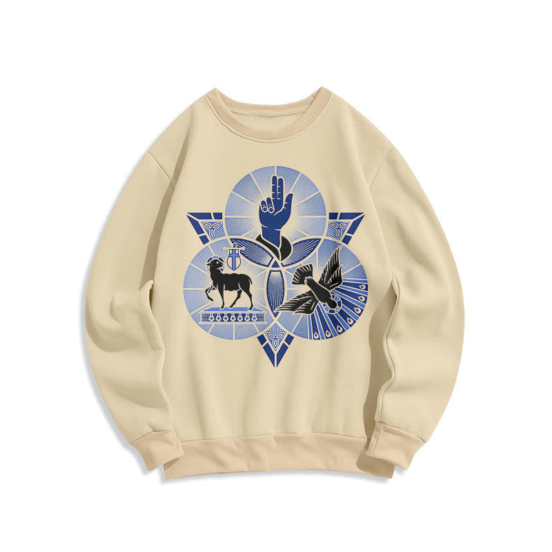 Sweat-shirt en polyester doublé polaire style moderne Saint Benoît Agneau de Dieu Colombe, Christianartworkshop - Beige - 2XL - image 10
