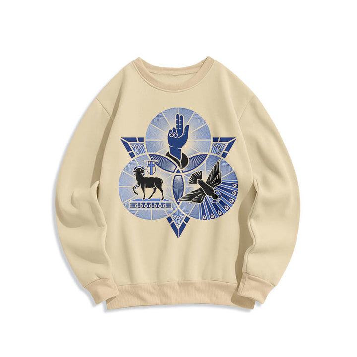 Sweat-shirt en polyester doublé polaire style moderne Saint Benoît Agneau de Dieu Colombe, Christianartworkshop - Beige - 2XL - image 10