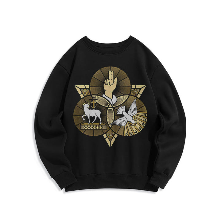 Sweat-shirt en polyester doublé polaire style moderne Saint Benoît Agneau de Dieu Colombe, Christianartworkshop - Noir - 2XL - image 0