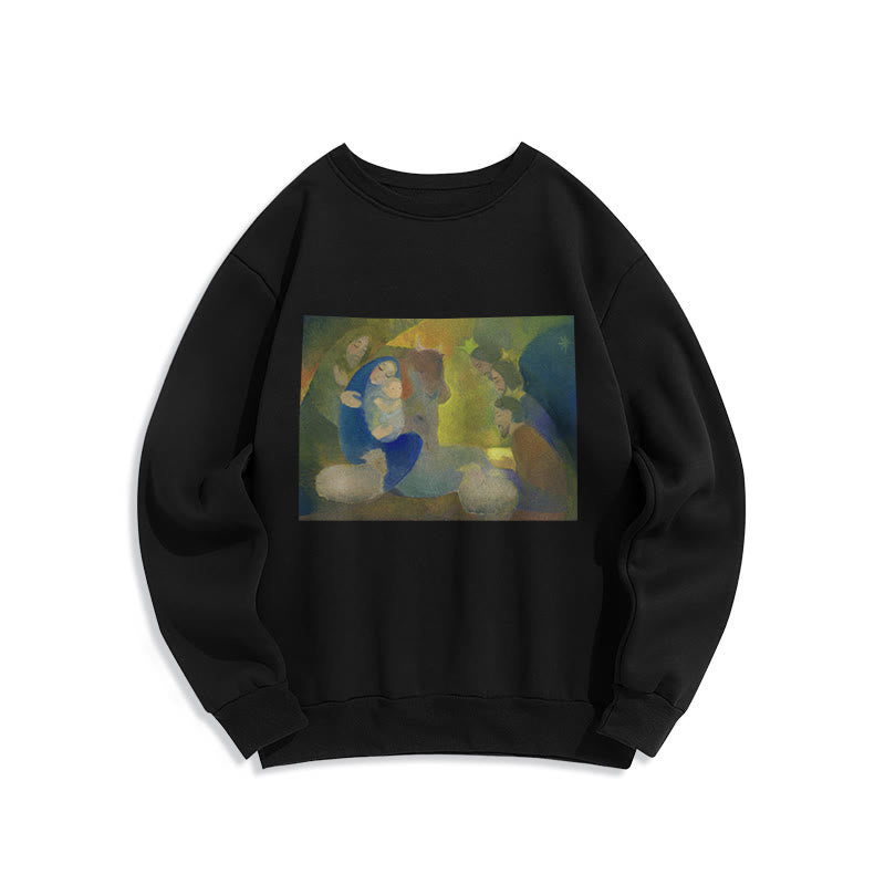 Sweat-shirt en polyester doublé polaire Christianartworkshop, style classique coloré, scène de la Nativité, Nuit Sainte - Noir - 2XL - image 5