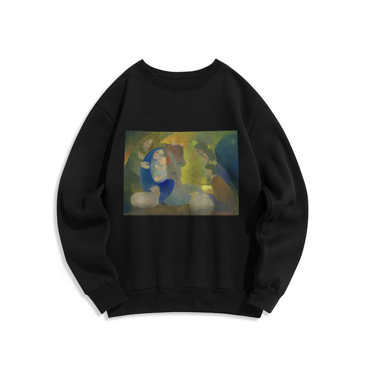 Sweat-shirt en polyester doublé polaire Christianartworkshop, style classique coloré, scène de la Nativité, Nuit Sainte - Noir - 2XL - image 5