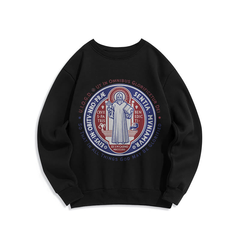 Sweat-shirt en polyester doublé polaire avec emblème de la médaille de Saint Benoît, style classique et coloré, de Christianartworkshop - Noir - 2XL - image 0