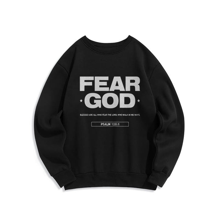 Sweat-shirt en polyester doublé polaire avec citation classique « Craindre Dieu, Foi, Béni » de Christianartworkshop - Noir - 2XL - image 0