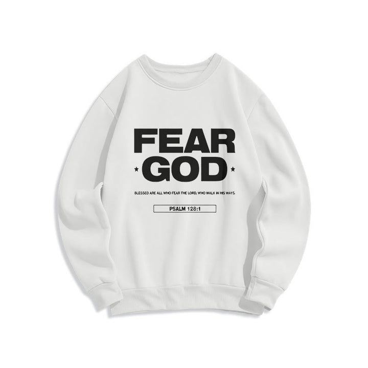 Sweat-shirt en polyester doublé polaire avec citation classique « Craindre Dieu, Foi, Béni » de Christianartworkshop - Blanc - 2XL - image 5