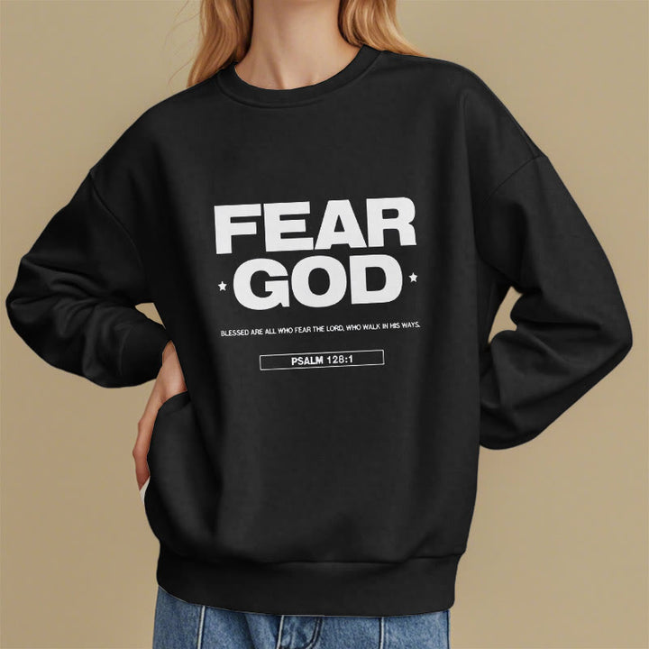 Sweat-shirt en polyester doublé polaire avec citation classique « Craindre Dieu, Foi, Béni » de Christianartworkshop - image 1