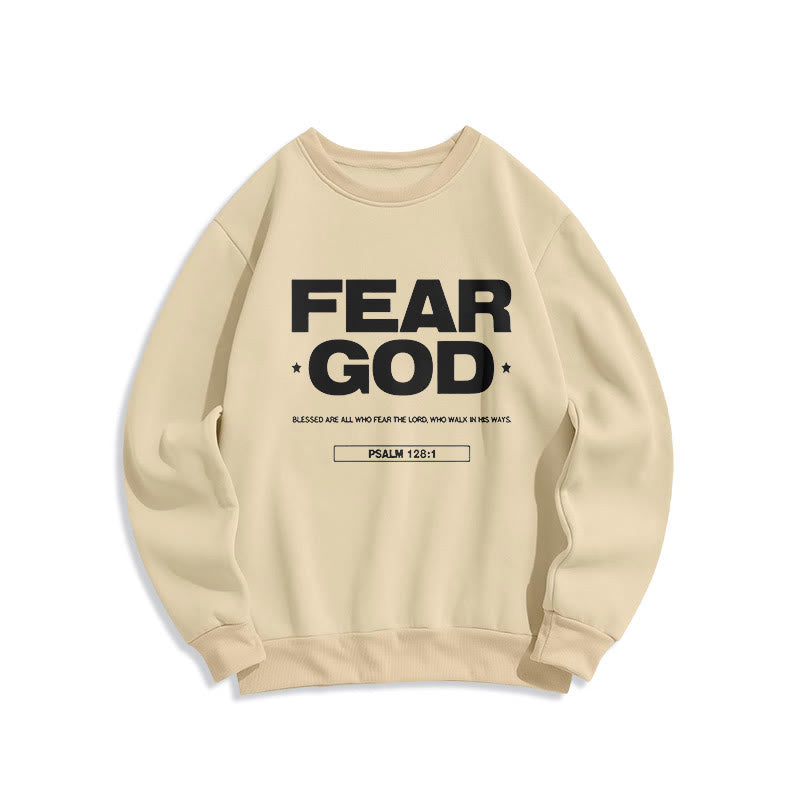 Sweat-shirt en polyester doublé polaire avec citation classique « Craindre Dieu, Foi, Béni » de Christianartworkshop - Beige - 2XL - image 10