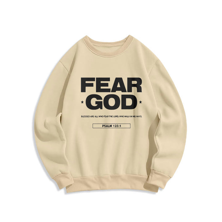 Sweat-shirt en polyester doublé polaire avec citation classique « Craindre Dieu, Foi, Béni » de Christianartworkshop - Beige - 2XL - image 10