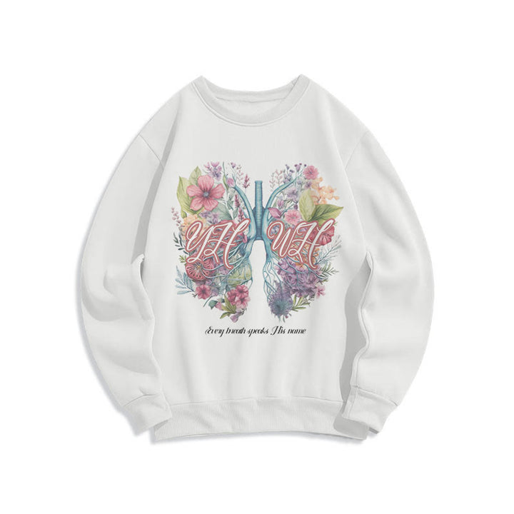 Sweat-shirt en polyester doublé polaire « Chaque souffle prononce son nom » de Christianartworkshop, style coloré - Blanc - 2XL - image 0