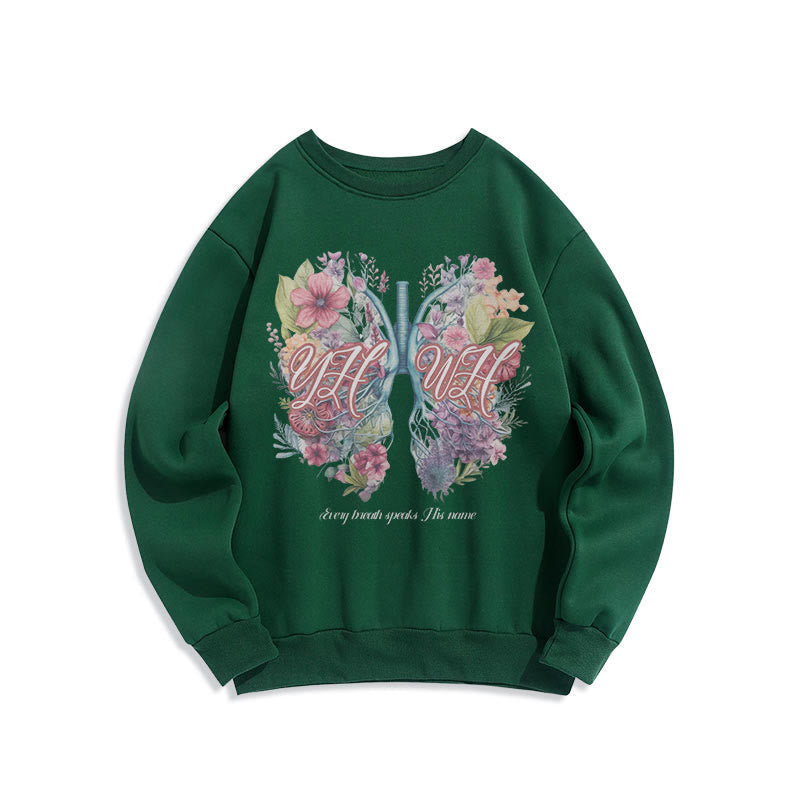 Sweat-shirt en polyester doublé polaire « Chaque souffle prononce son nom » de Christianartworkshop, style coloré - Vert - 2XL - image 20