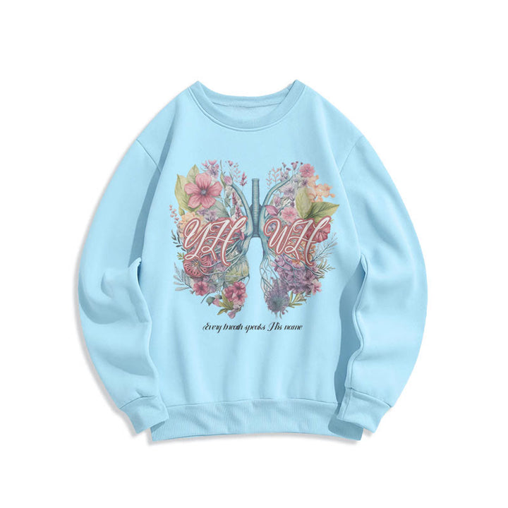 Sweat-shirt en polyester doublé polaire « Chaque souffle prononce son nom » de Christianartworkshop, style coloré - Bleu - 2XL - image 25