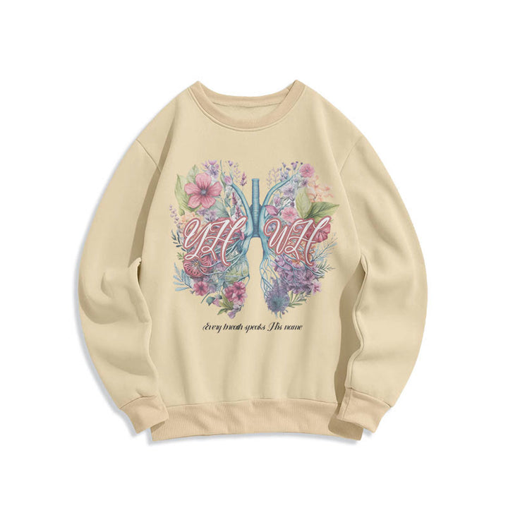 Sweat-shirt en polyester doublé polaire « Chaque souffle prononce son nom » de Christianartworkshop, style coloré - Beige - 2XL - image 10
