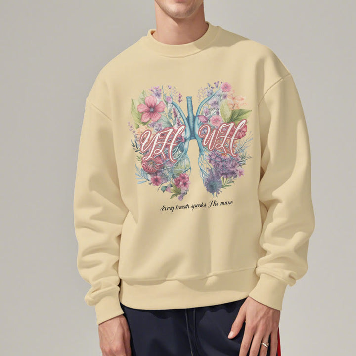 Sweat-shirt en polyester doublé polaire « Chaque souffle prononce son nom » de Christianartworkshop, style coloré - image 13