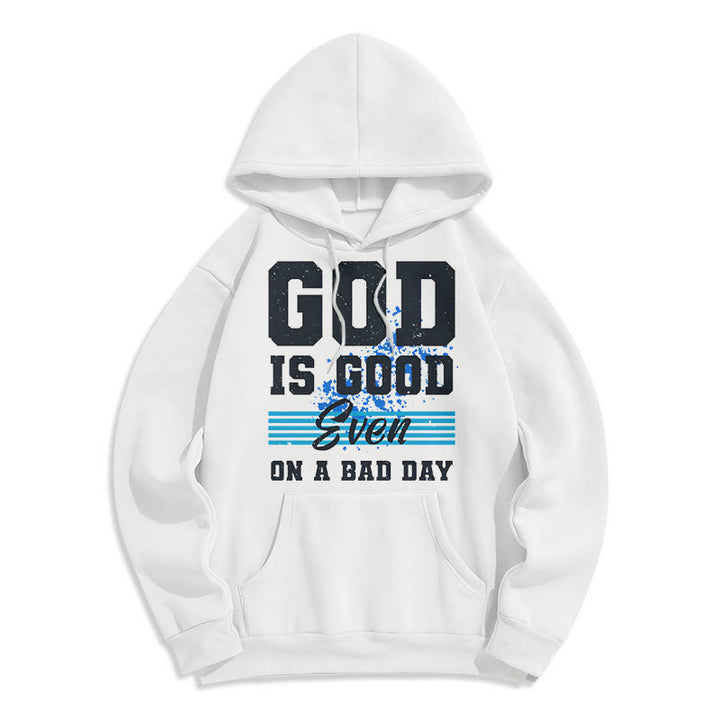 Sweat à capuche en polyester doublé polaire style classique « Dieu est bon même les mauvais jours » de Christianartworkshop - Blanc - 2XL - image 5