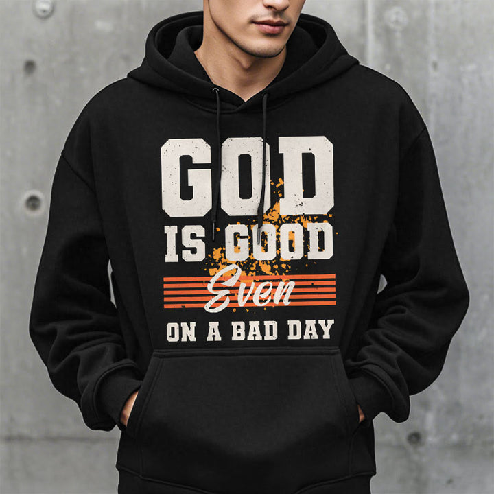 Sweat à capuche en polyester doublé polaire style classique « Dieu est bon même les mauvais jours » de Christianartworkshop - image 1