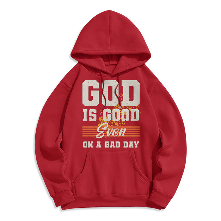 Sweat à capuche en polyester doublé polaire style classique « Dieu est bon même les mauvais jours » de Christianartworkshop - Rouge - 2XL - image 35