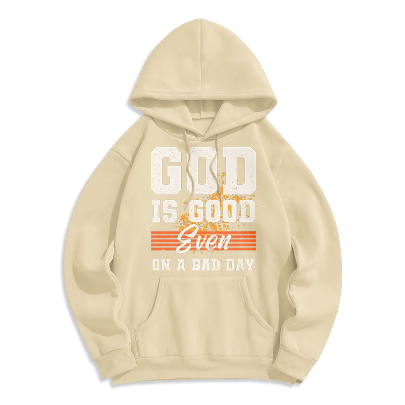 Sweat à capuche en polyester doublé polaire style classique « Dieu est bon même les mauvais jours » de Christianartworkshop - Beige - 2XL - image 10