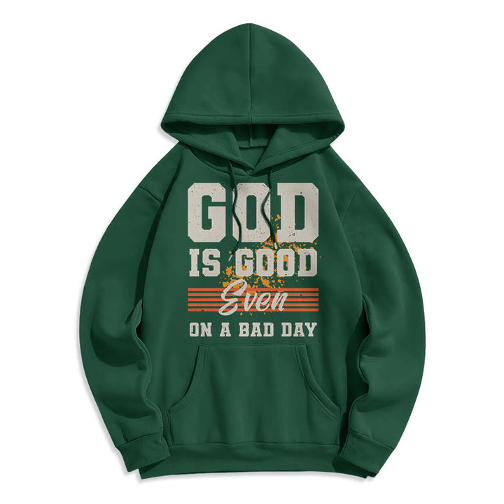 Sweat à capuche en polyester doublé polaire style classique « Dieu est bon même les mauvais jours » de Christianartworkshop - Vert - 2XL - image 20