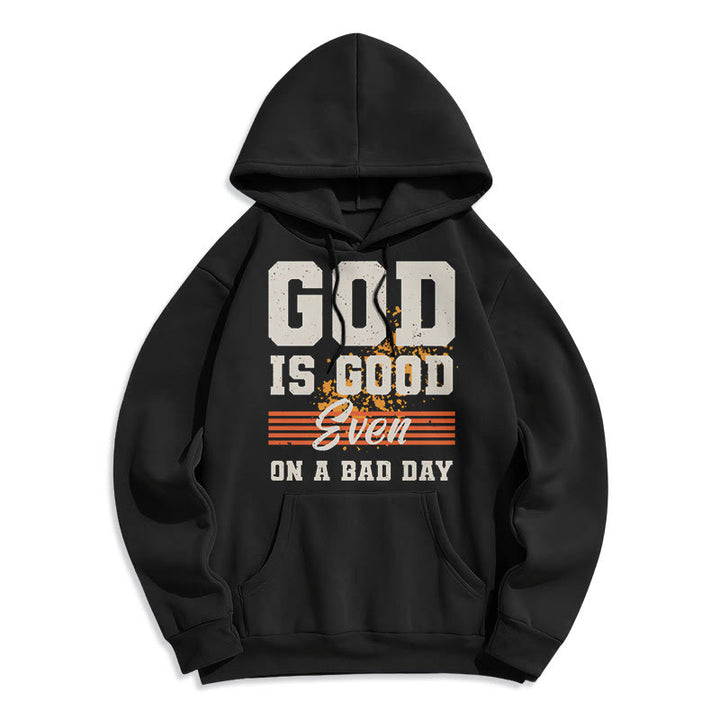 Sweat à capuche en polyester doublé polaire style classique « Dieu est bon même les mauvais jours » de Christianartworkshop - Noir - 2XL - image 0
