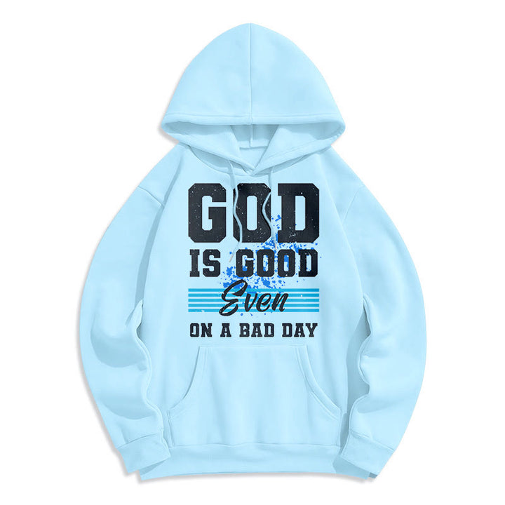 Sweat à capuche en polyester doublé polaire style classique « Dieu est bon même les mauvais jours » de Christianartworkshop - Bleu - 2XL - image 25