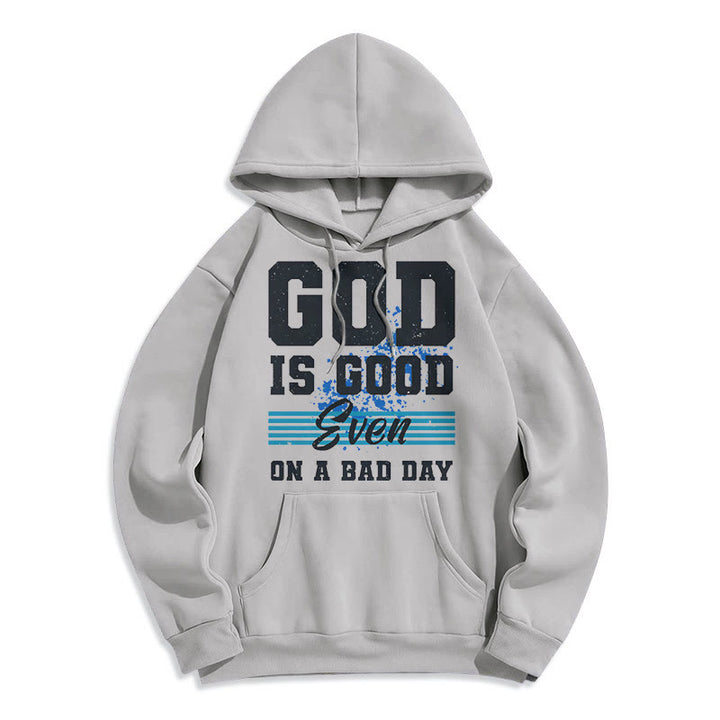 Sweat à capuche en polyester doublé polaire style classique « Dieu est bon même les mauvais jours » de Christianartworkshop - Gris - 2XL - image 30