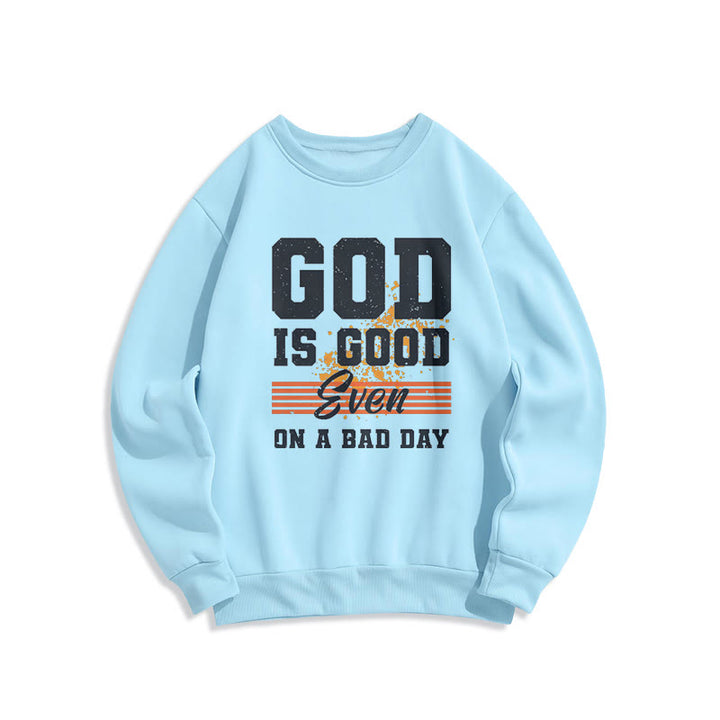 Sweat-shirt en polyester doublé polaire style classique « Dieu est bon même les mauvais jours » de Christianartworkshop - Bleu - 2XL - image 25