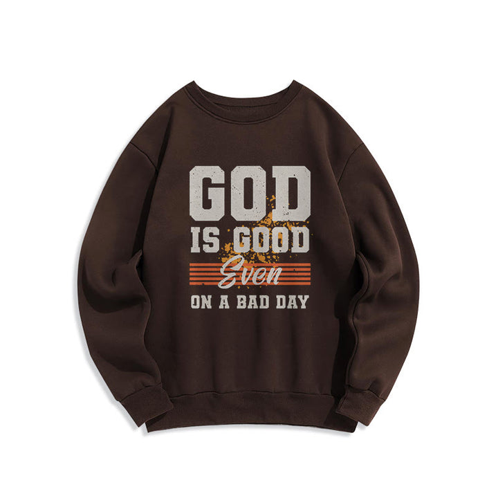 Sweat-shirt en polyester doublé polaire style classique « Dieu est bon même les mauvais jours » de Christianartworkshop - Brun - 2XL - image 15