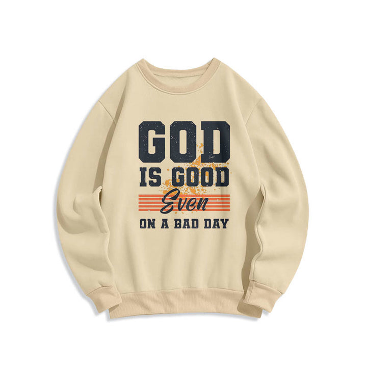 Sweat-shirt en polyester doublé polaire style classique « Dieu est bon même les mauvais jours » de Christianartworkshop - Beige - 2XL - image 10