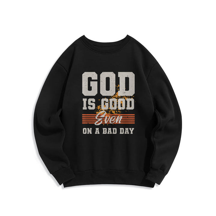Sweat-shirt en polyester doublé polaire style classique « Dieu est bon même les mauvais jours » de Christianartworkshop - Noir - 2XL - image 0