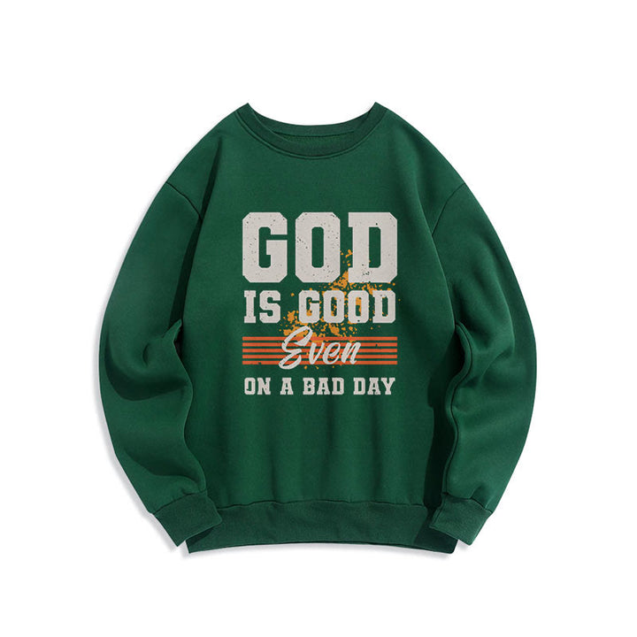 Sweat-shirt en polyester doublé polaire style classique « Dieu est bon même les mauvais jours » de Christianartworkshop - Vert - 2XL - image 20
