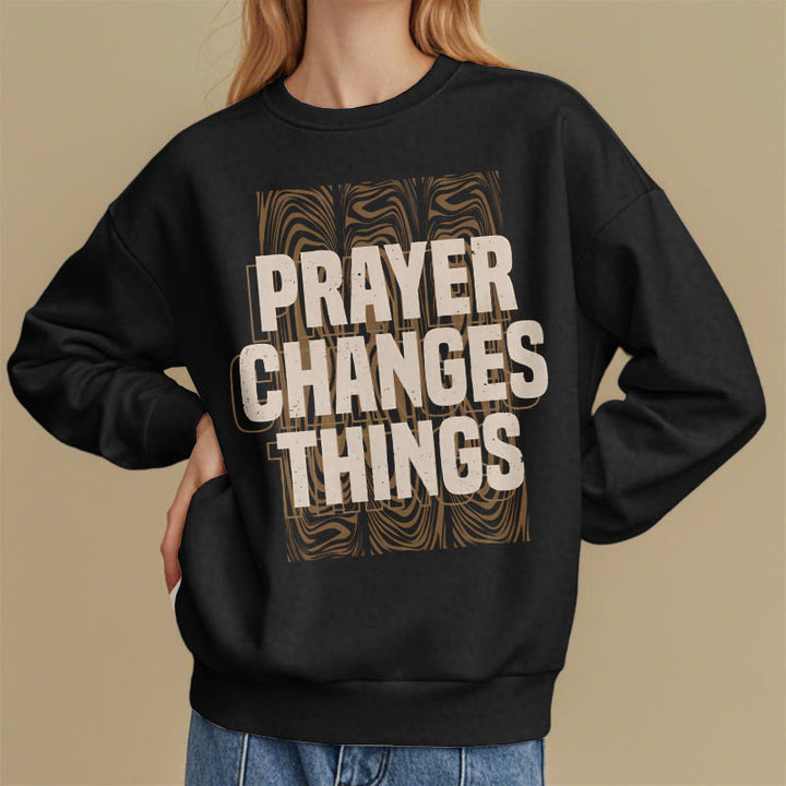 Sweat-shirt en polyester doublé polaire « La prière change les choses » de style moderne de Christianartworkshop - image 1