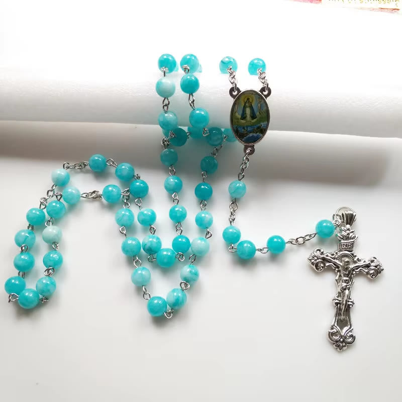 Christianartworkshop Chapelet en alliage avec pierre bleue ronde de 8 mm et crucifix - image 5