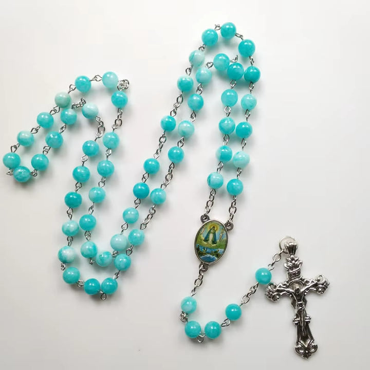 Christianartworkshop Chapelet en alliage avec pierre bleue ronde de 8 mm et crucifix - image 2